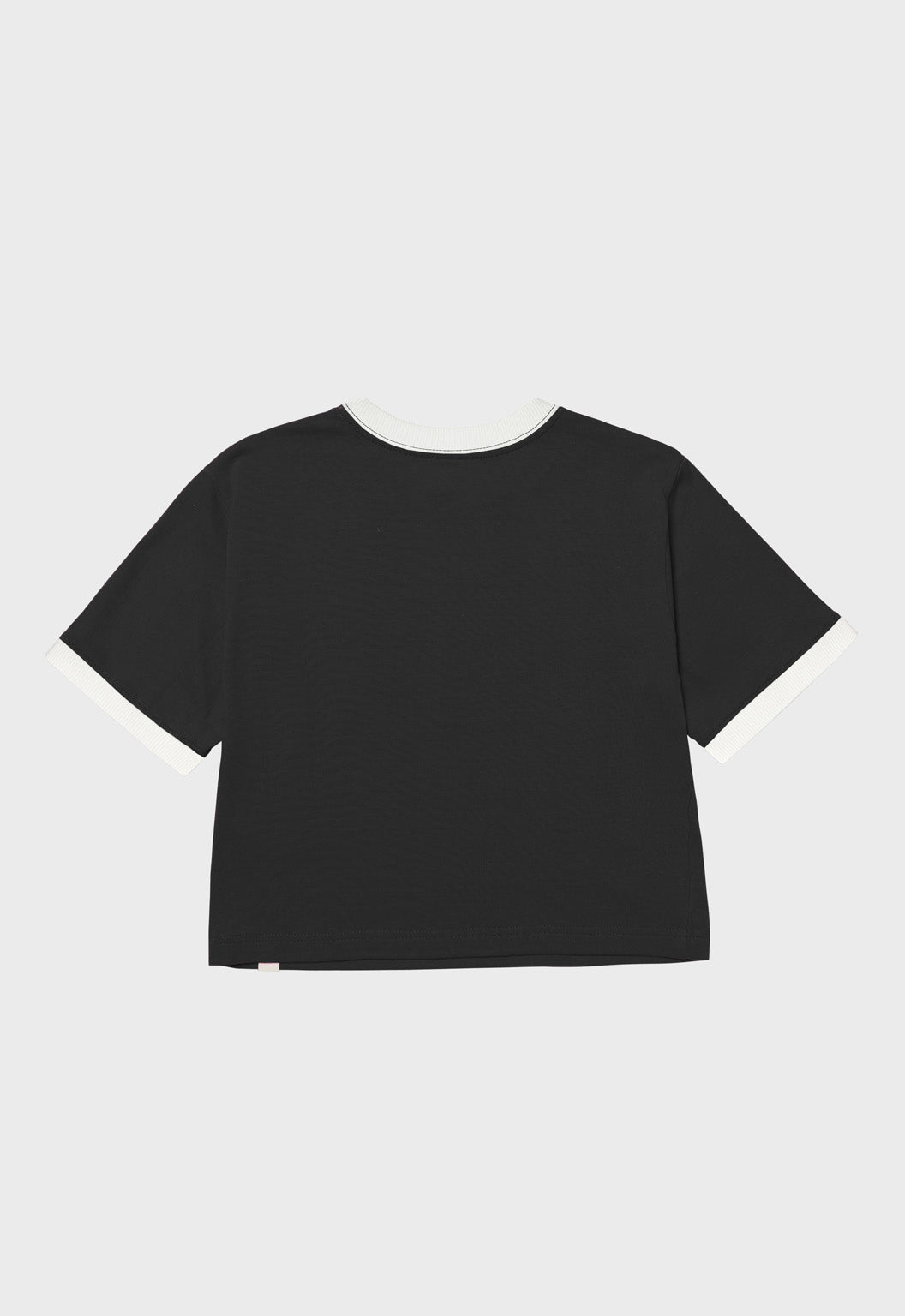 Womens CAT Ringer Crop Graphic Tee - Pitch Black/Gardenia | CAT Workwear Australia