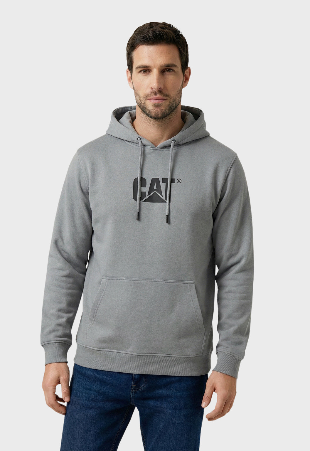 CAT Fleece Pullover Hoodie - Heather Grey/Washed Black