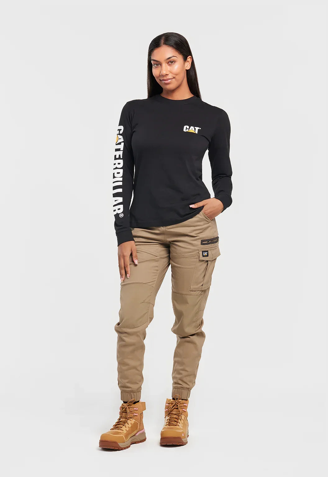 Womens LS Trademark Banner Tee | CAT Workwear Australia
