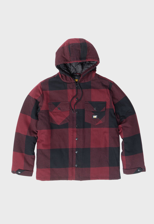 Hooded Flannel Shirt Jacket - Carmenere/Black