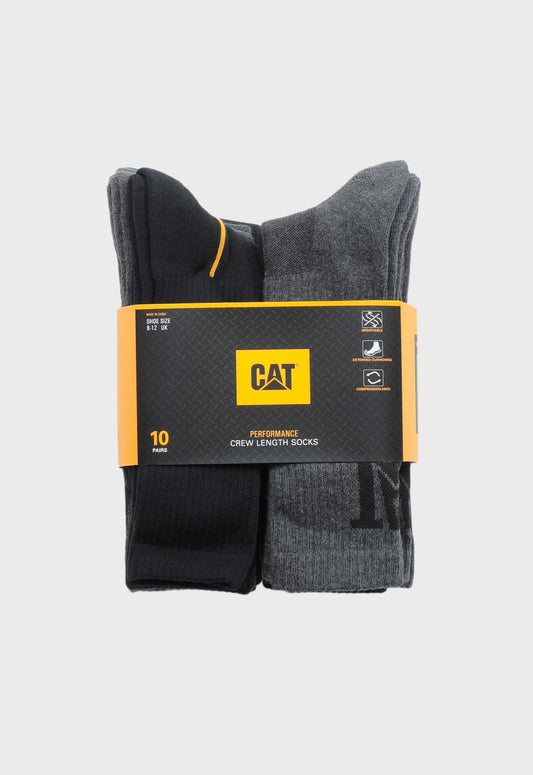 CAT 1/2 Cushion Crew Socks 10 Pack - Black/Grey