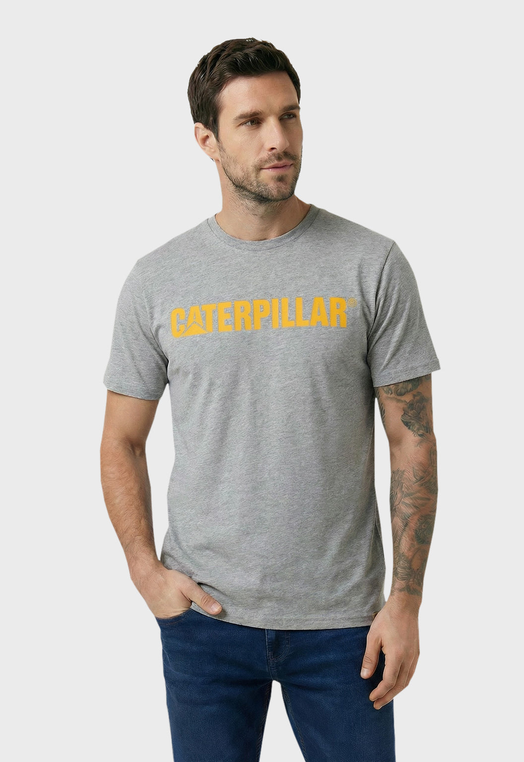 Caterpillar Logo Tee - Heather Grey/Yellow