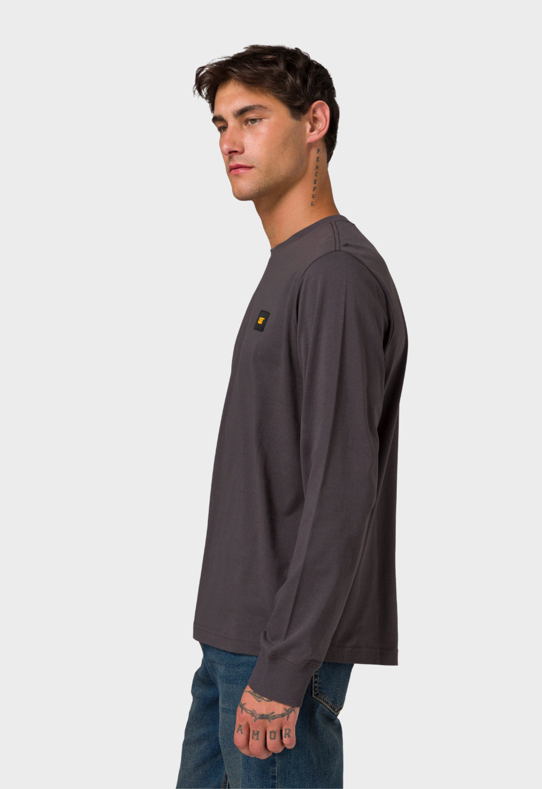 CAT Patch Long Sleeve Tee - Washed Black