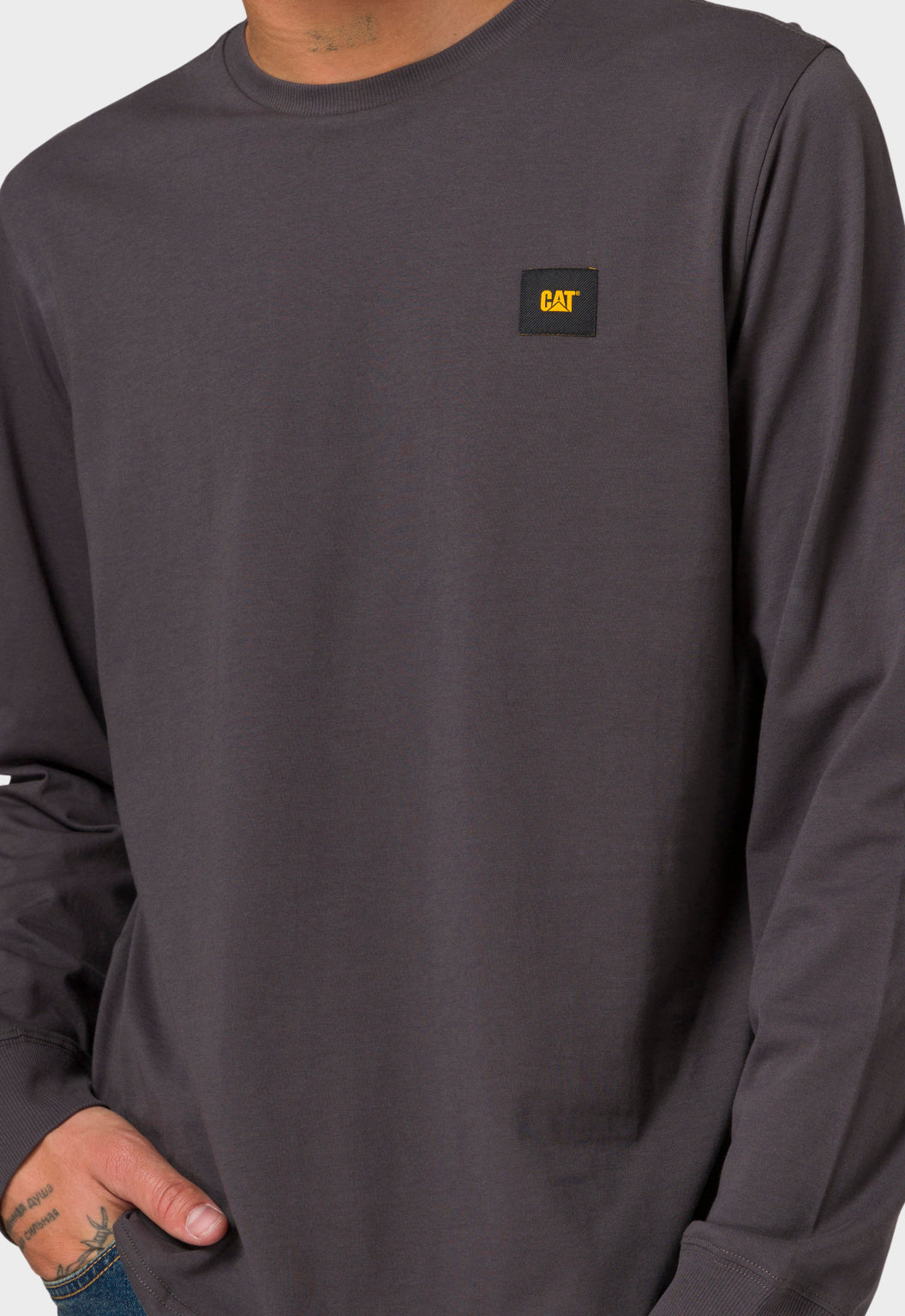 CAT Patch Long Sleeve Tee - Washed Black