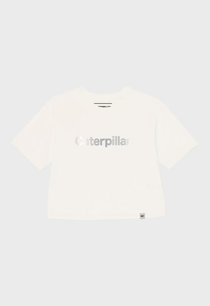 Womens Crop Metallic Graphic Tee - Gardenia | CAT Workwear Australia