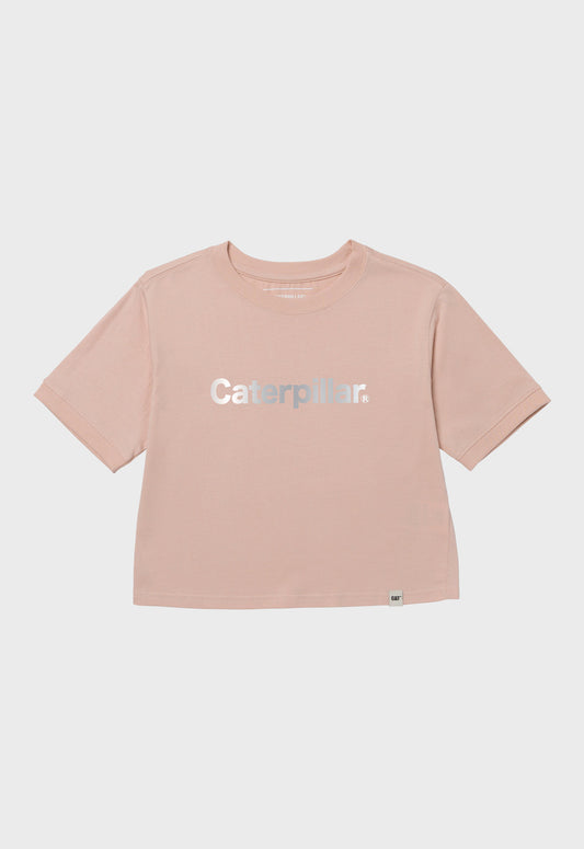 Womens Crop Metallic Graphic Tee - Rose Dust | CAT Workwear Australia